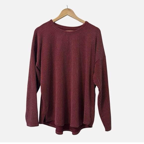 Maurcies Sweaters - Women's XL Cozy Relaxed Ribbed Oversized Pink Burgundy Slouchy Stretch Sweater